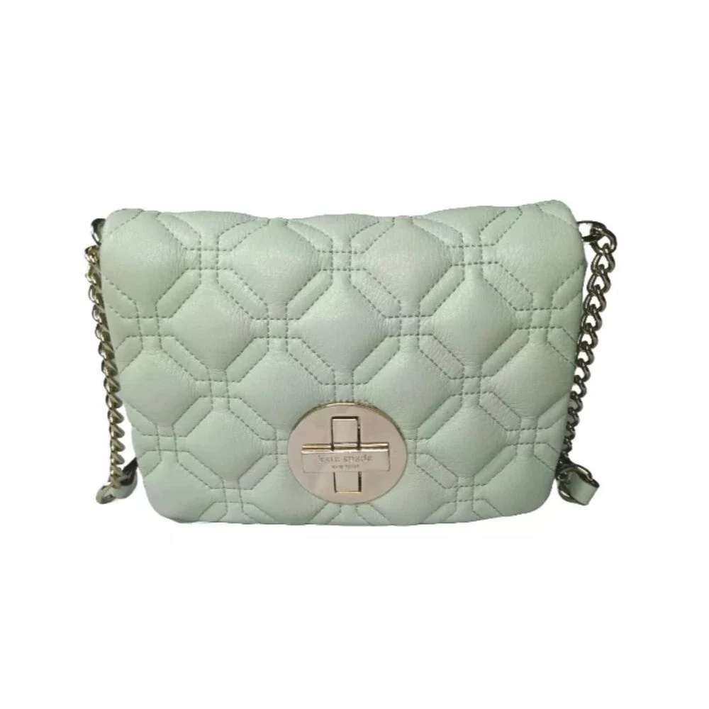 Kate Spade Astor Court Naomi Quilted  Leather Crossbody Bag Mint Green MSRP $228